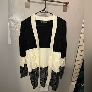 SHEIN Black and Cream Colorblock Cardigan